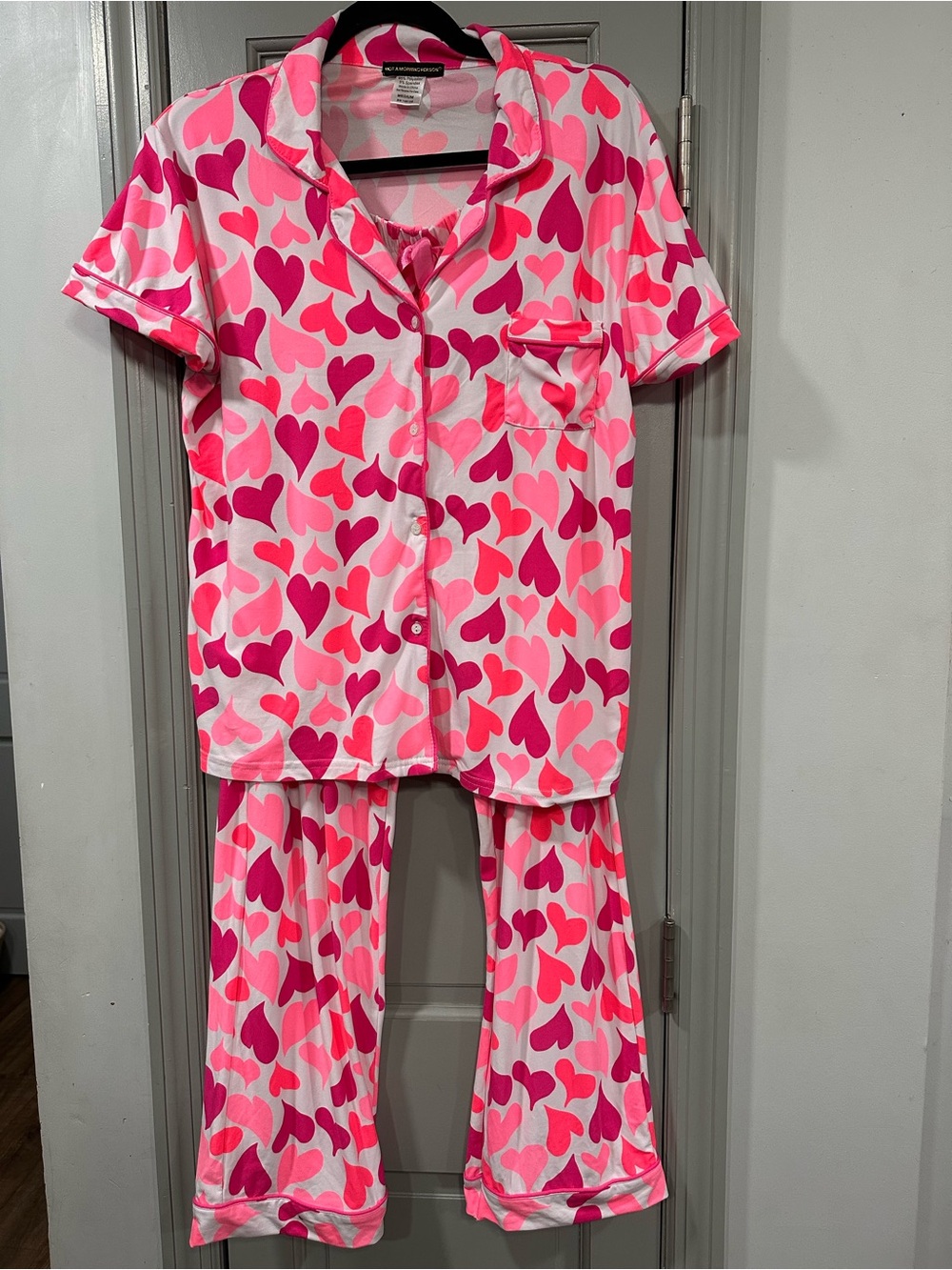 Wonans Pink Heart-Print Short Sleeve Pajama Set
